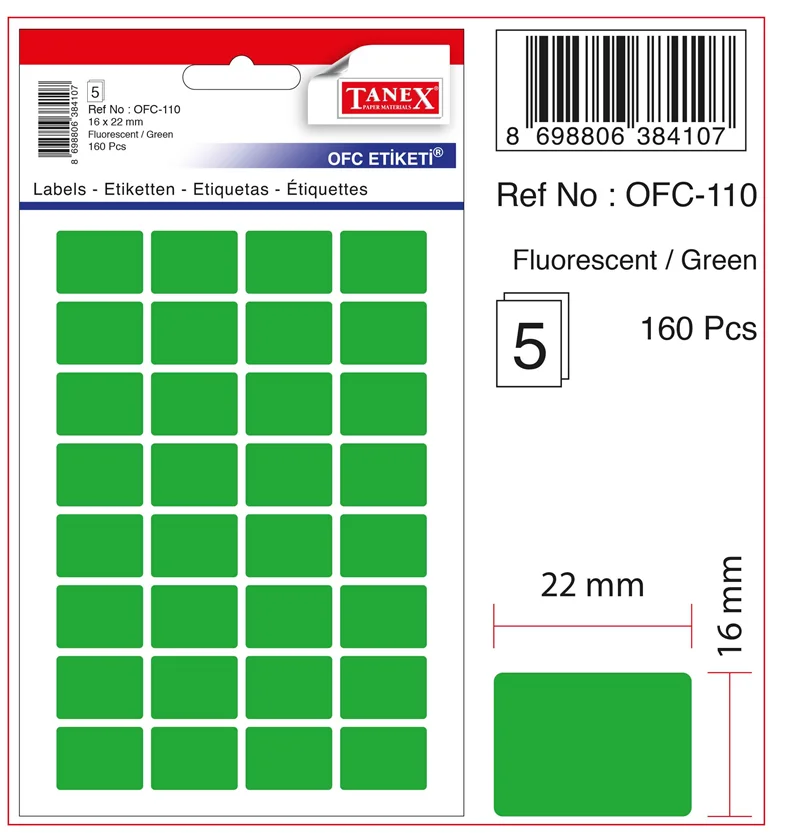 TANEX OFİS ETİKETİ OFC-110 FLORASAN YEŞİL