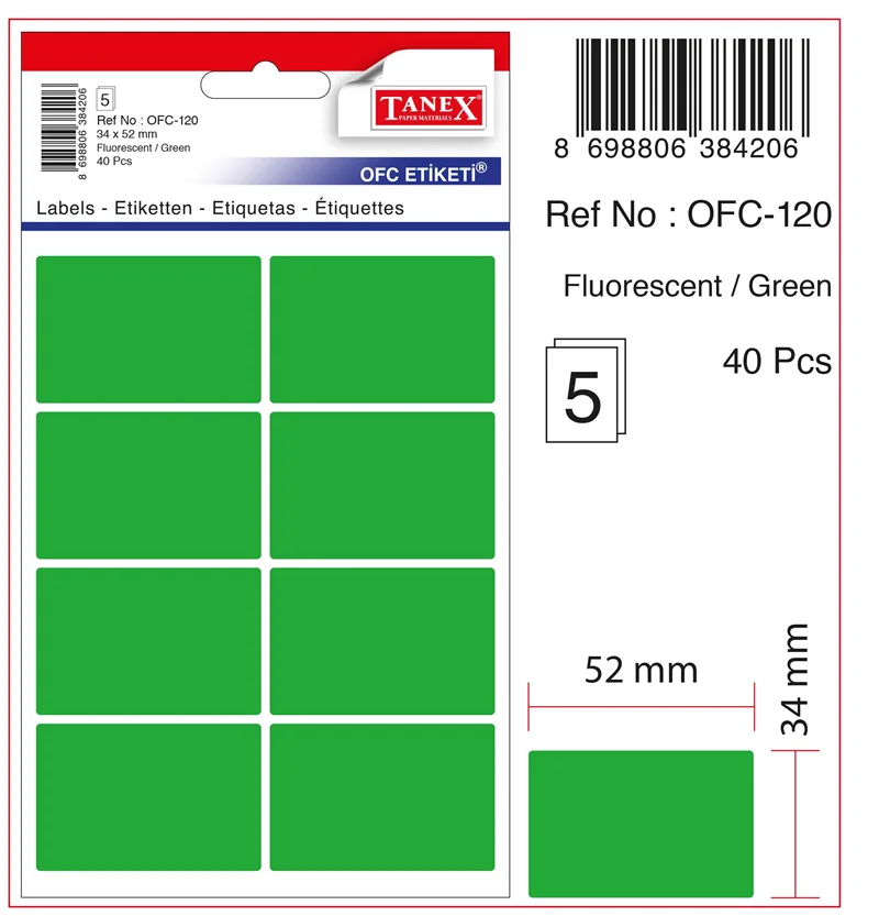 TANEX OFİS ETİKETİ OFC-120 FLO YEŞİL