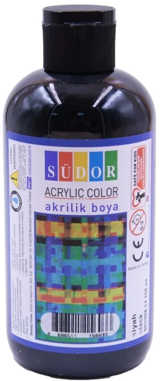 SÜDOR AKRİLİK BOYA 250 ML SİYAH SD1008-14