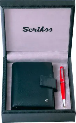 SCRIKSS HEDİYELİK SET SDR 306 62 TÜKENMEZ KALEM KIRMIZI + AJANDA CEP SOFT DERİ SİYAH