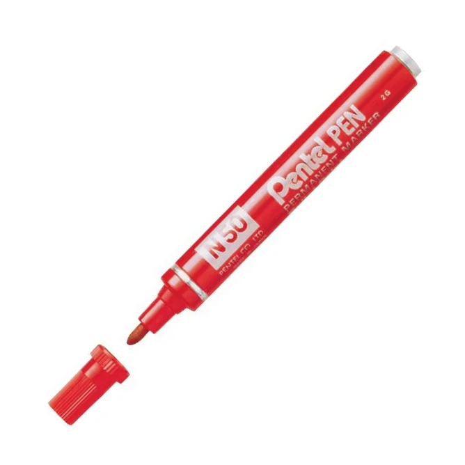 PENTEL PERMANENT MARKÖR N50 YUVARLAK UÇ METAL GÖVDE KIRMIZI Y N50-B