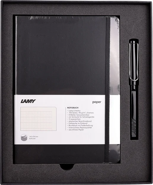 LAMY ROLLER KALEM SET SAFARI SİYAH+DEFTER A5 YUMUŞAK KAPAK SİYAH B3S-319S