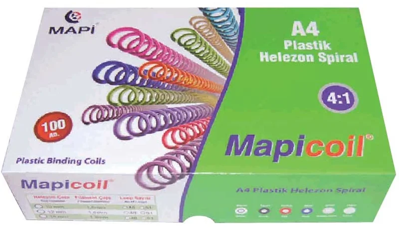 MAPİ SPİRAL PLASTİK HELEZON 4:1 16MM ŞEFFAF 100 AD. 48 LOP POŞETLİ 2361604
