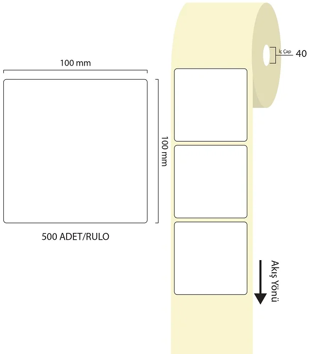 TANEX TERMAL ETİKET EKO 100X100 MM 500 LÜ