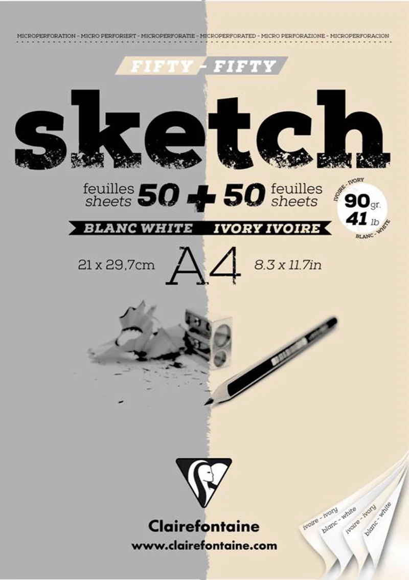 CLAIREFONTAINE ESKİZ BLOK ESQUISSE SKETCH BLANC &amp; IVORY A4 90 GR 100 YP EI96609