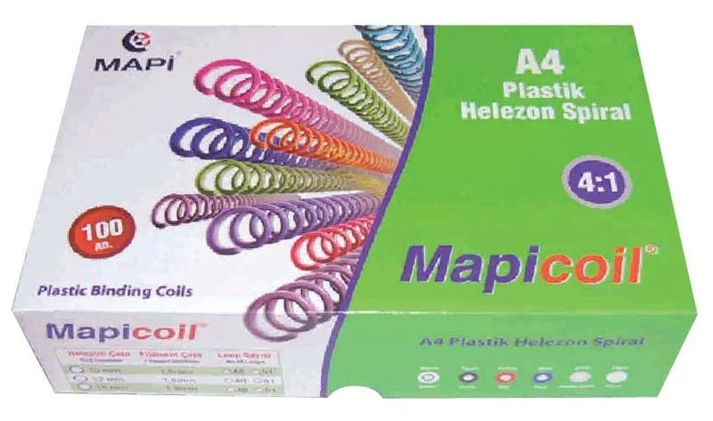 MAPİ SPİRAL PLASTİK HELEZON 4:1 10MM BEYAZ 100 AD. 48 LOP POŞETLİ 2361000