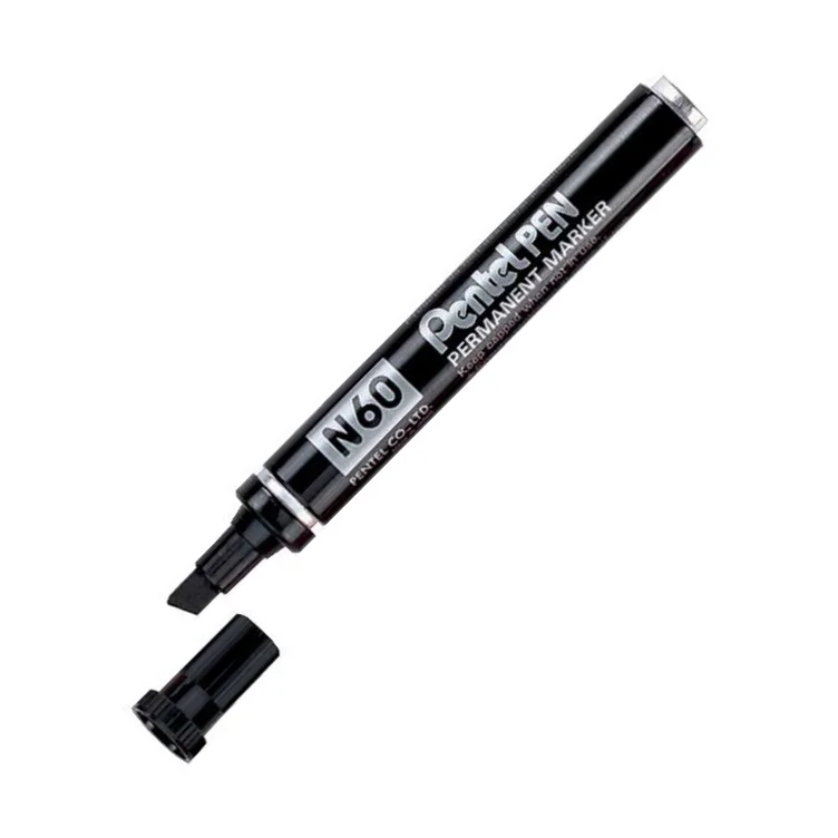 PENTEL PERMANENT MARKÖR N60 KESİK UÇ METAL GÖVDE SİYAH Y N60-A