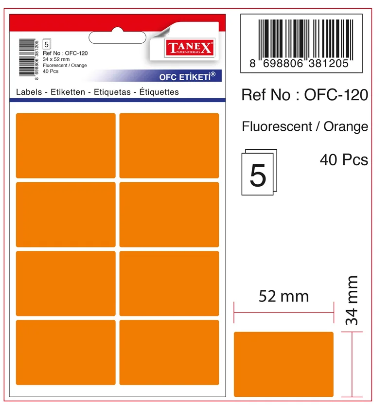 TANEX OFİS ETİKETİ OFC-120 FLORASAN TURUNCU
