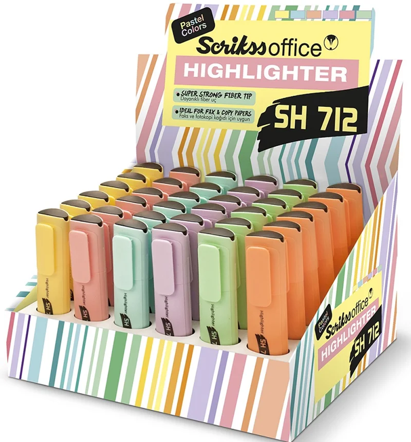 SCRIKSS OFFICE FOSFORLU KALEM SH712 36 LI STAND PASTEL RENKLER