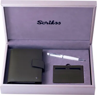 SCRIKSS HEDİYELİK SET SDR 301 62 TÜKENMEZ KALEM BEYAZ + AJANDA CEP COMFORT + KREDİ KARTLIK HAKİ