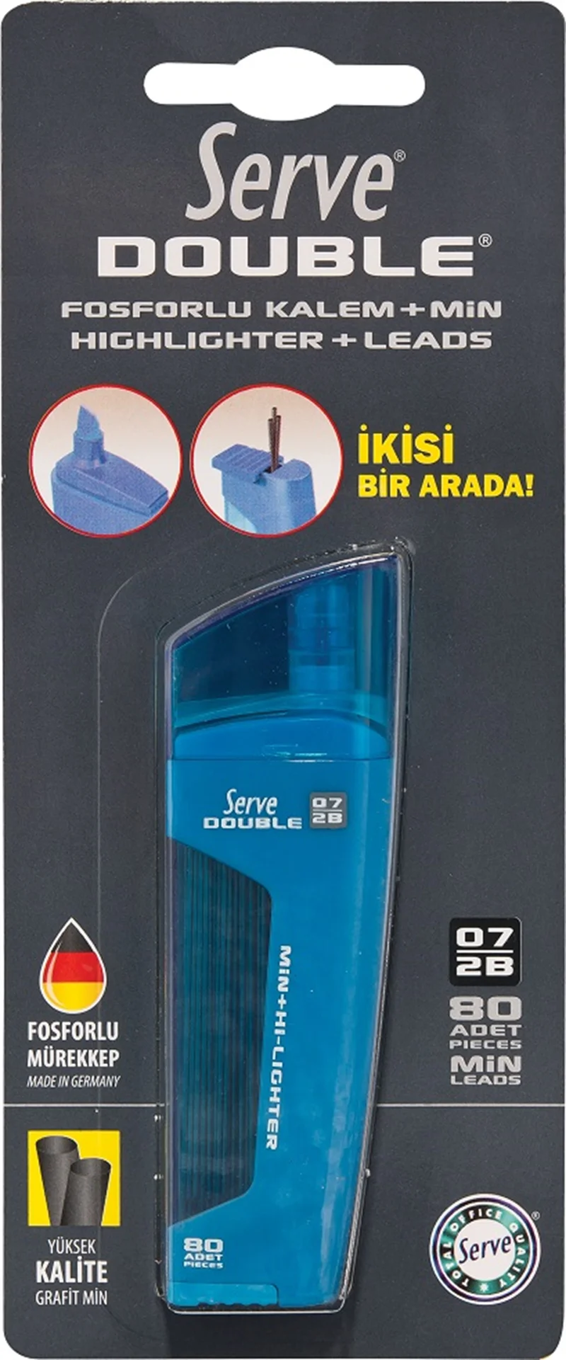 SERVE MİN + FOSFORLU KALEM DOUBLE 0.7 MAVİ TEKLİ BLS. SV-BFM07M