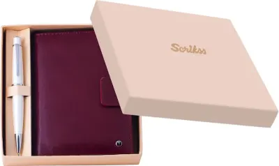 SCRIKSS HEDİYELİK SET DR 3202-C2/2 62 TÜKENMEZ KALEM BEYAZ + AJANDA CEP SOFT DERİ FUŞYA