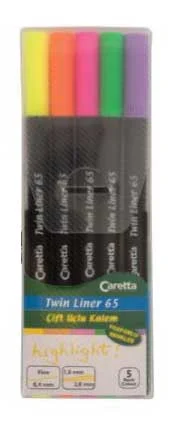 CARETTA FOSFORLU KALEM TWIN LINER 5 Lİ KARIŞIK RENK CT-65-5F.PP