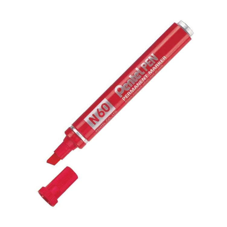 PENTEL PERMANENT MARKÖR N60 KESİK UÇ METAL GÖVDE KIRMIZI Y N60-B