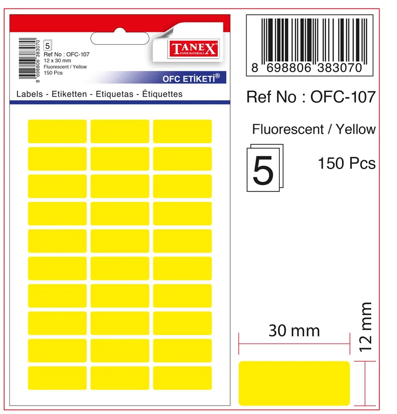 TANEX OFİS ETİKETİ OFC-107 FLORASAN SARI