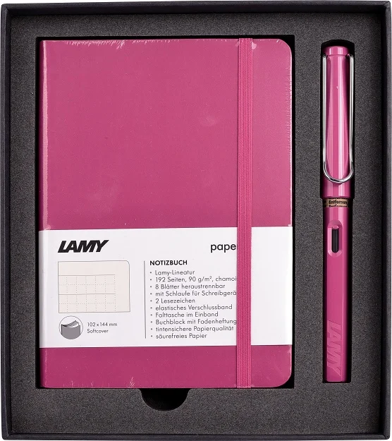 LAMY SET DOLMA KALEM SAFARI METAL KLİPS PEMBE+DEFTER A6 YUMUŞAK KAPAK PEMBE B4P-13P-M
