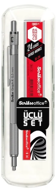 SCRIKSS OFFICE VERSATİL KALEM OKUL SETİ GRAPH-X 0.5 SATEN GRİ + SİLGİ + MİN BLS.