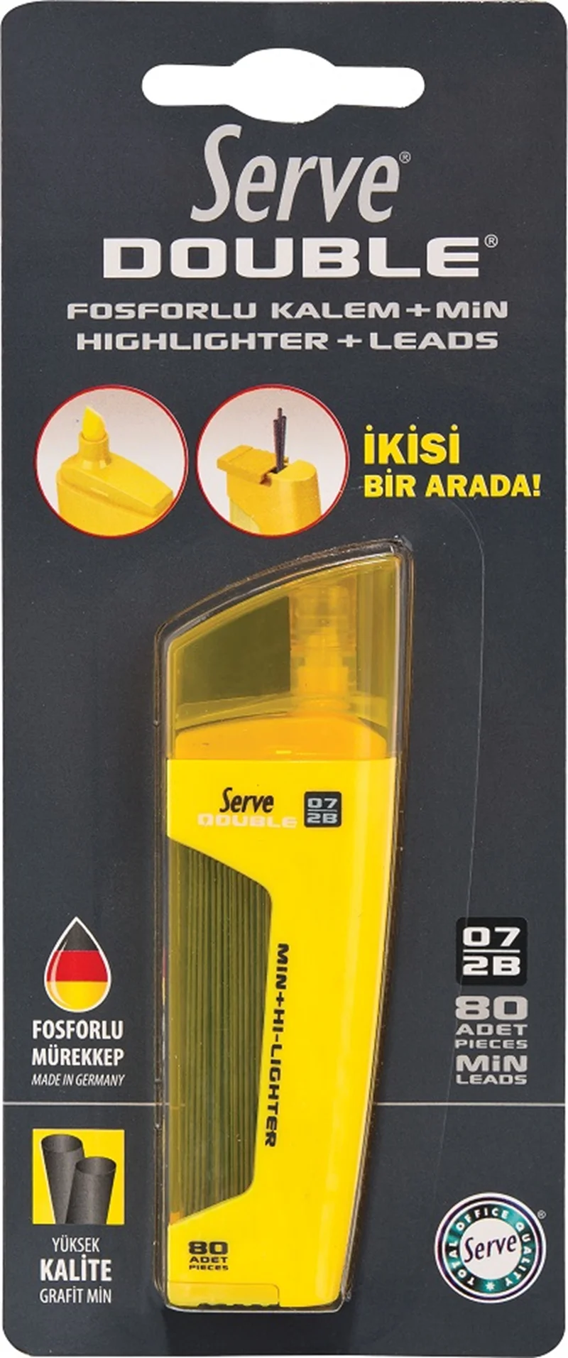 SERVE MİN + FOSFORLU KALEM DOUBLE 0.7 SARI TEKLİ BLS. SV-BFM07S