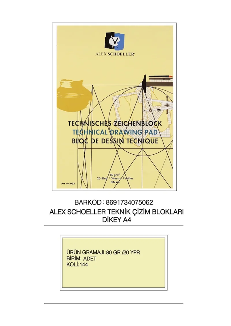 ALEX TEKNİK ÇİZİM BLOK A4 80 GR DİK. 20 YP 002.96