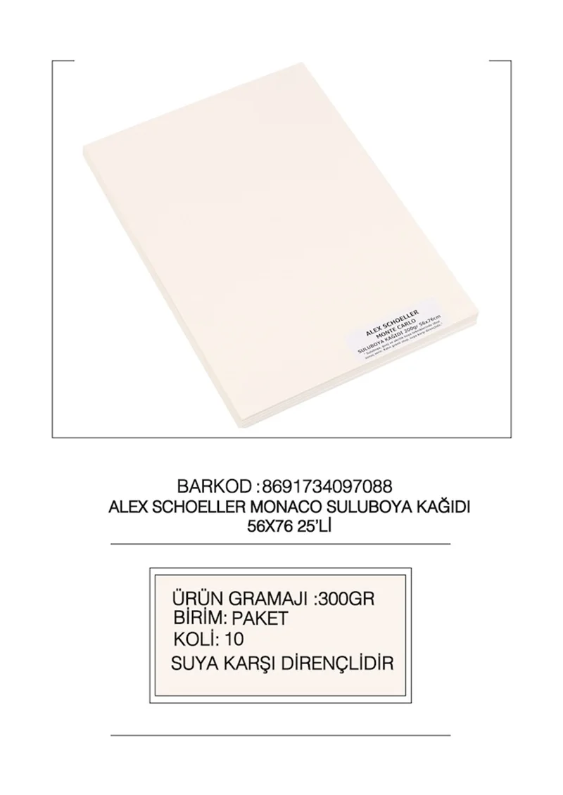 ALEX SULUBOYA KAĞIDI 56X76 MONACO 300GR 25 Lİ 300.13