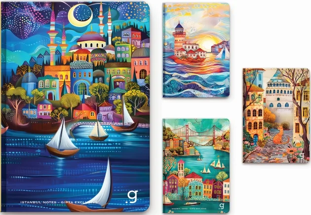 GIPTA DEFTER İSTANBUL 9x14 İPLİK DİKİŞLİ SERT KAPAK 80 YP ÇİZGİSİZ 7352