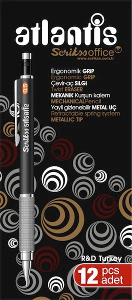 SCRIKSS OFFICE VERSATİL KALEM ATLANTİS 0.5 SİYAH 12 Lİ KUTU