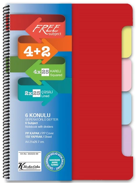 KESKİN DEFTER FREE A4 SUBJECT AYRAÇLI 4+2 X25=150 YP 353331