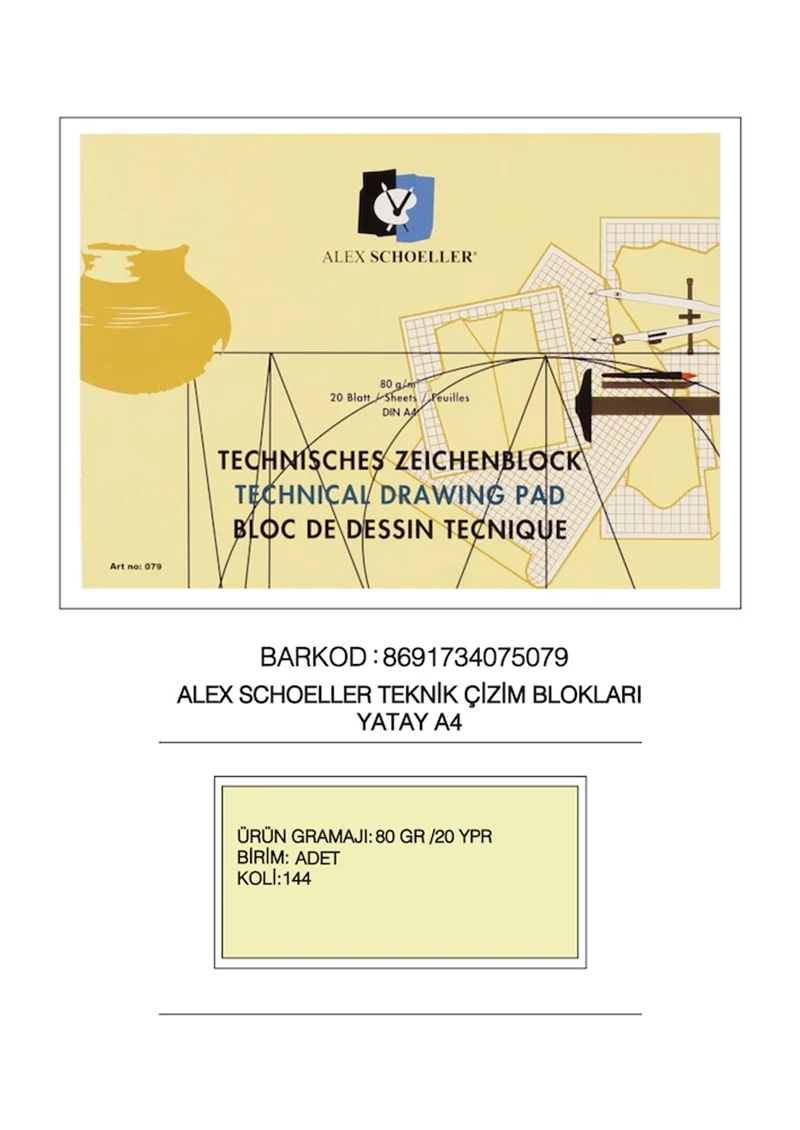 ALEX TEKNİK ÇİZİM BLOK A4 80 GR YAN 20 YP 002.97