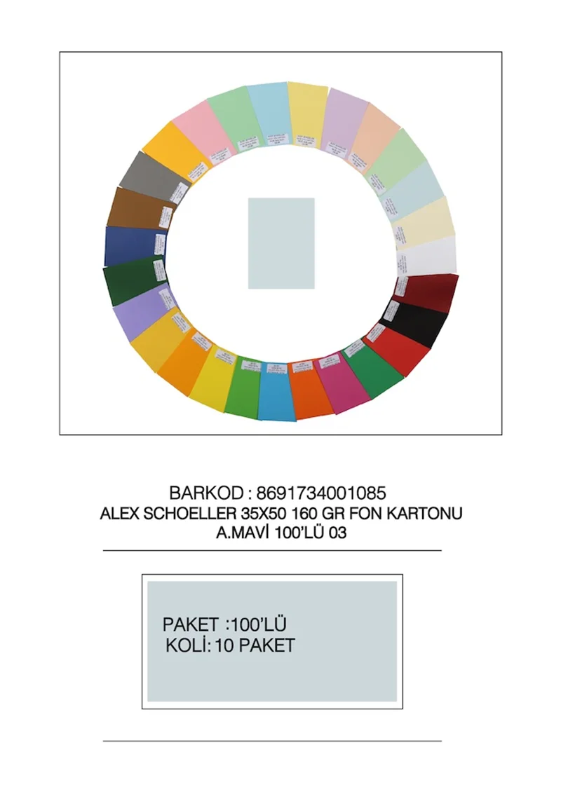 ALEX FON KARTONU 160GR 35X50 AÇIK MAVİ 100 LÜ 03