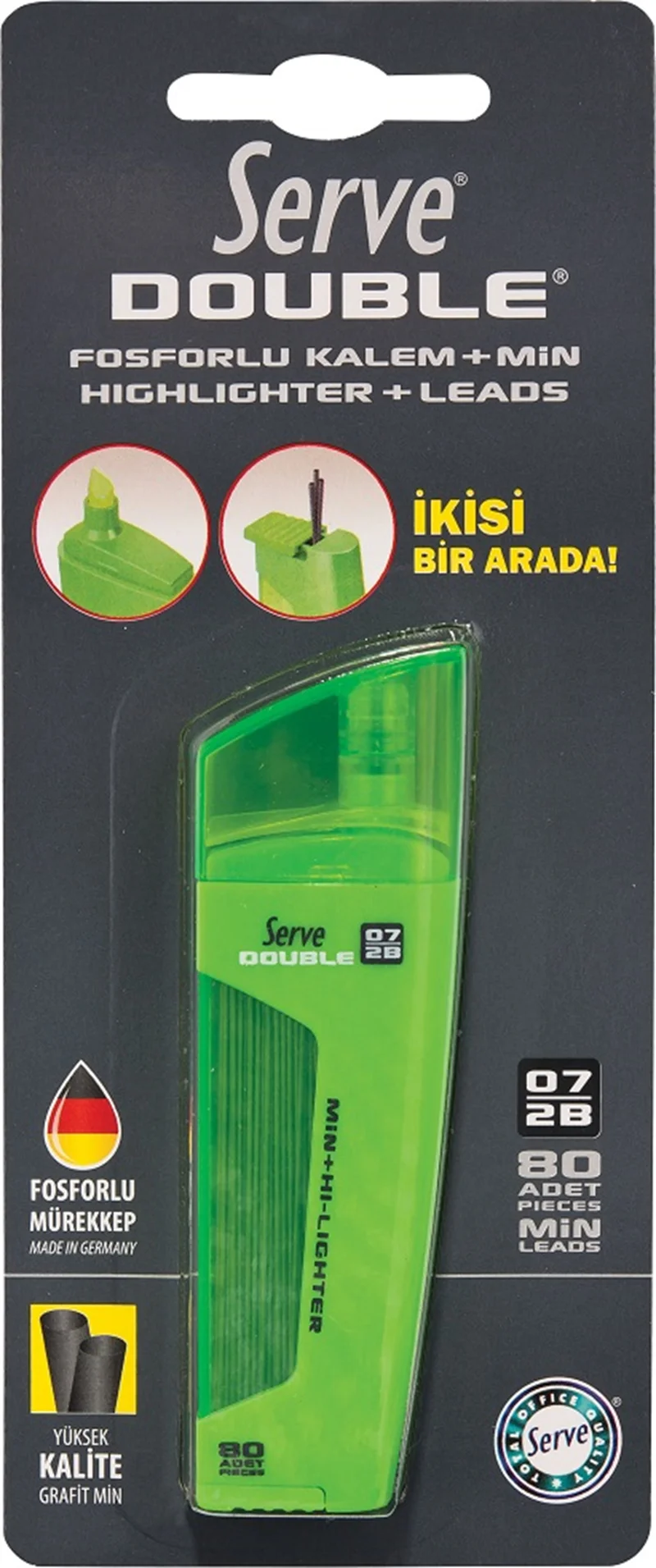 SERVE MİN + FOSFORLU KALEM DOUBLE 0.7 YEŞİL TEKLİ BLS. SV-BFM07Y