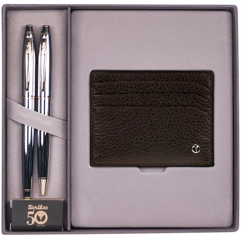 SCRIKSS HEDİYELİK SET DR 216 35 DOLMA KALEM + TÜKENMEZ KALEM GOLD KROM + K.KARTLIK COMFORT KAHVE