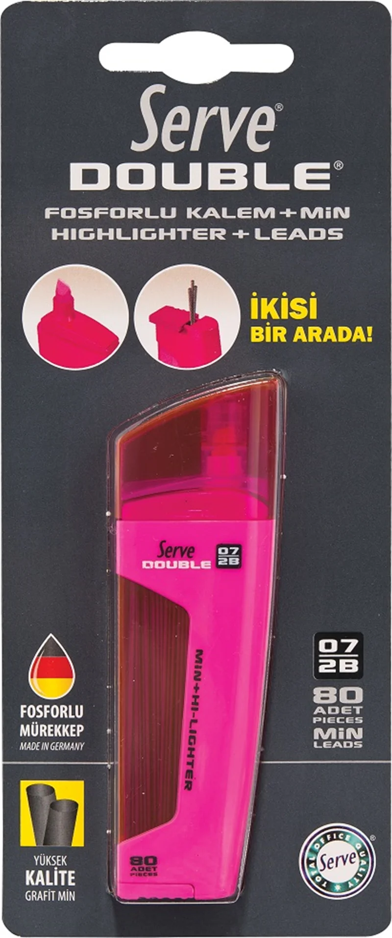 SERVE MİN + FOSFORLU KALEM DOUBLE 0.7 PEMBE TEKLİ BLS. SV-BFM07P