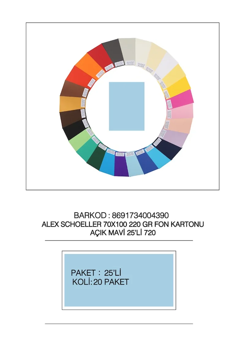 ALEX FON KARTONU ARTİST 220GR 70X100 AÇIK MAVİ 25 Lİ 720