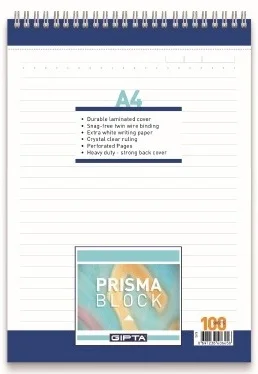 GIPTA BLOKNOT PRISMA A5 SPİRALLİ KARTON KAPAK 100 YP. DÜZ 1296