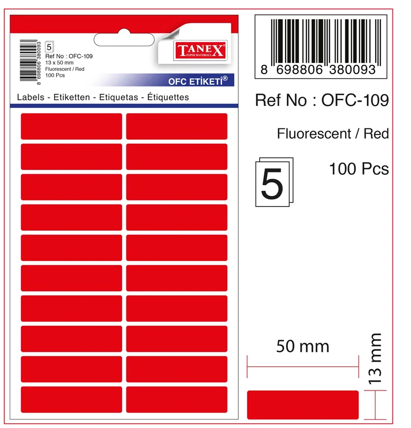 TANEX OFİS ETİKETİ OFC-109 FLORASAN KIRMIZI