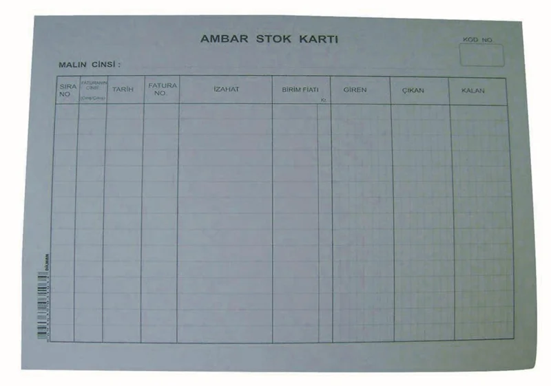 DİLMAN AMBAR STOK KARTI KÜÇÜK YATAY 100 LÜ 3103