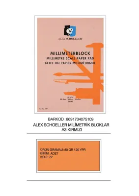 ALEX MİLİMETRİK BLOK A3 80 GR KIRMIZI 20 YP 003.03