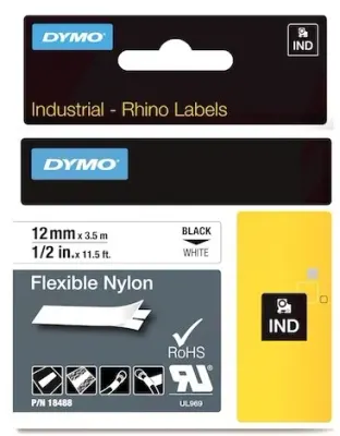 DYMO ŞERİT RHİNOPRO 12MM x 3.5MT BEYAZ/SİYAH 18488