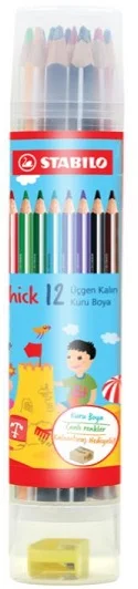 STABILO KURU BOYA TRIO THICK 12 RENK ÜÇGEN KALIN PLASTİK TÜP 203/12-PT