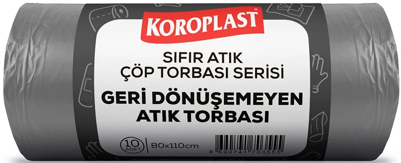 KOROPLAST ÇÖP TORBASI SIFIR ATIK GERİ DÖNÜŞEMEYEN ATIKLARI KOYU GRİ JUMBO 80x110 440 GR 10 LU 27 MİC