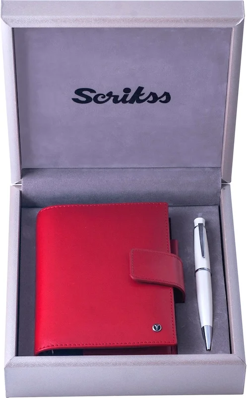 SCRIKSS HEDİYELİK SET SDR 308 62 TÜKENMEZ KALEM BEYAZ + AJANDA CEP SOFT DERİ FUŞYA