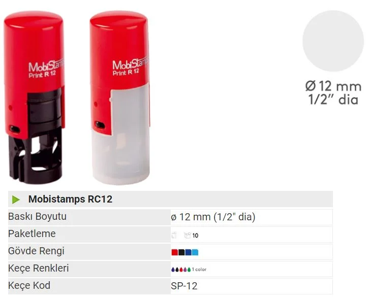 MOBİSTAMPS KAŞE YUVARLAK RC-12 KIRMIZI KEÇELİ