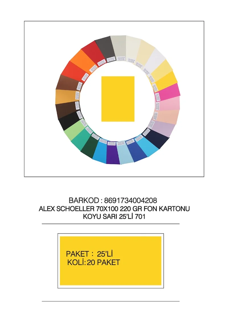 ALEX FON KARTONU ARTİST 220GR 70X100 K.SARI 25 Lİ 701