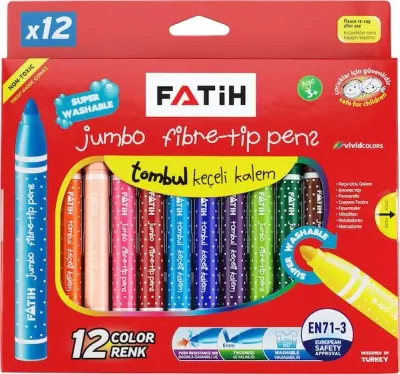 FATİH KEÇELİ KALEM 12 RENK YIKANABİLİR JUMBO 34260