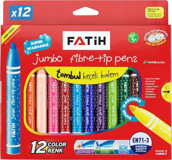 FATİH KEÇELİ KALEM 12 RENK YIKANABİLİR JUMBO 34260