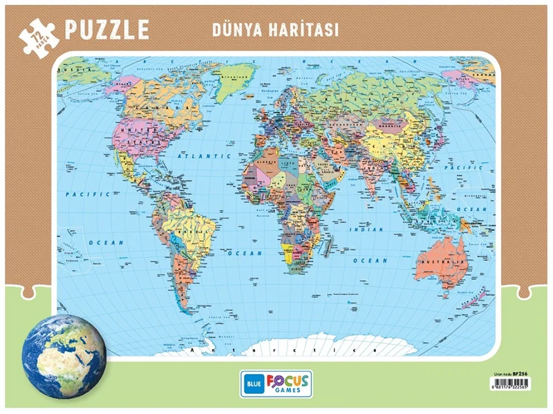 BLUE FOCUS PUZZLE 72 PARÇA FRAME DÜNYA HARİTASI BF256
