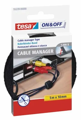 TESA ON&OFF KABLO ORGANİZATÖRÜ 5x10 SİYAH 55239