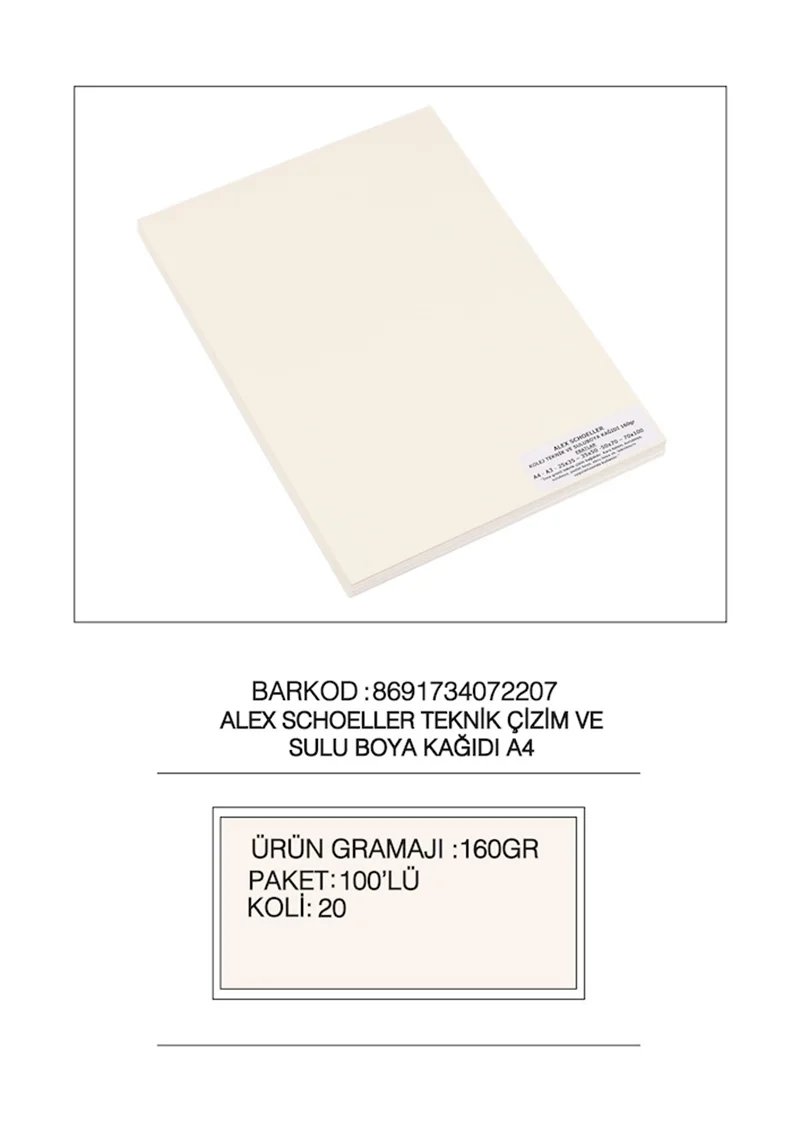 ALEX SULUBOYA KAĞIDI A3 160GR 100 LÜ 03
