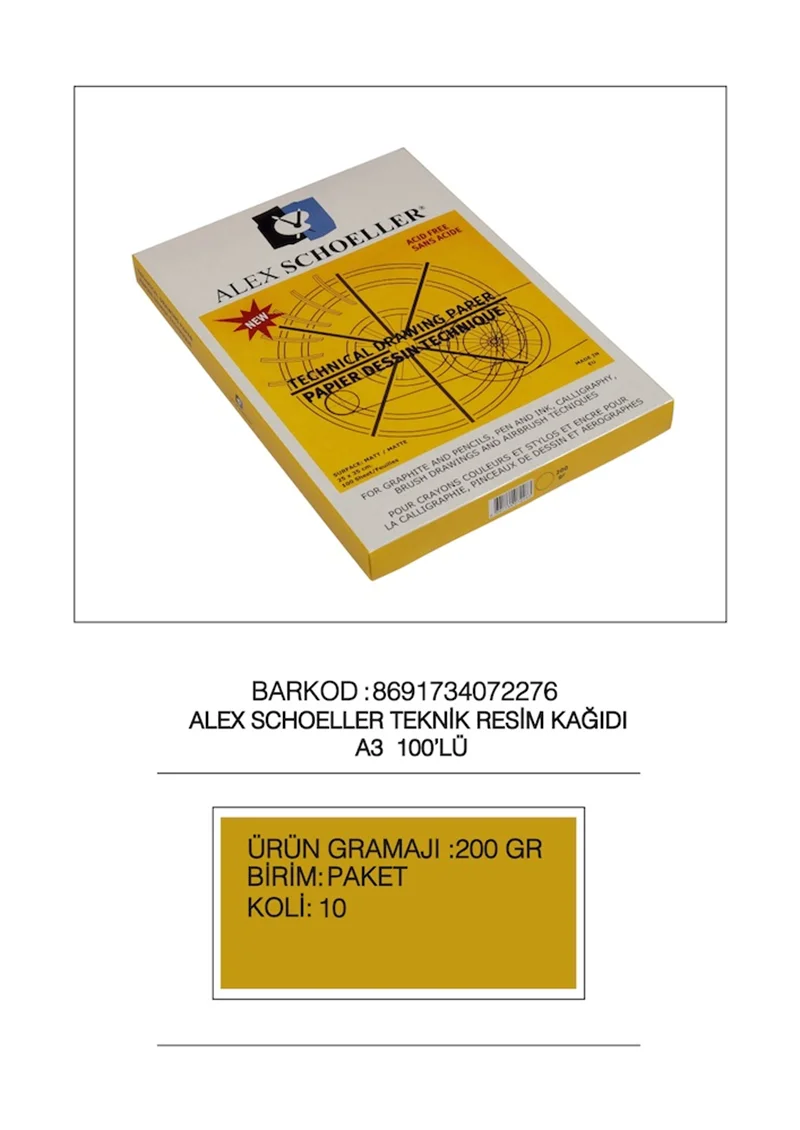 ALEX TEKNİK RESİM KAĞIDI A3 200 GR DAMGALI 100 LÜ ALX-2276