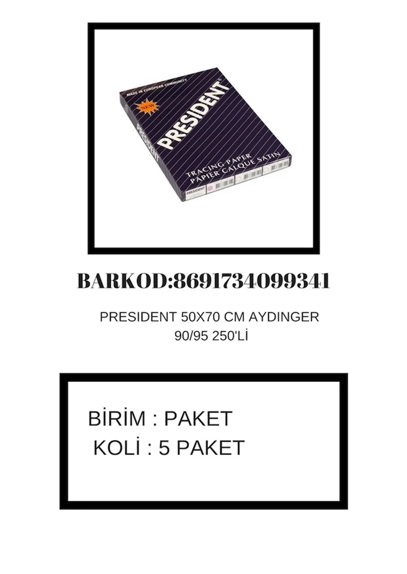 PRESIDENT AYDINGER 50x70 90/95 GR 250 Lİ